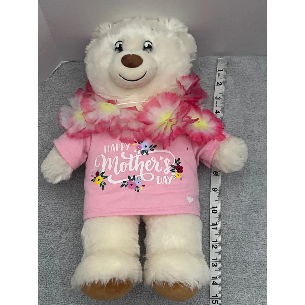 Build-A-Bear Workshop‎ White Teddy Bear Happy Mother's Day Pink Shirt Floral Lei